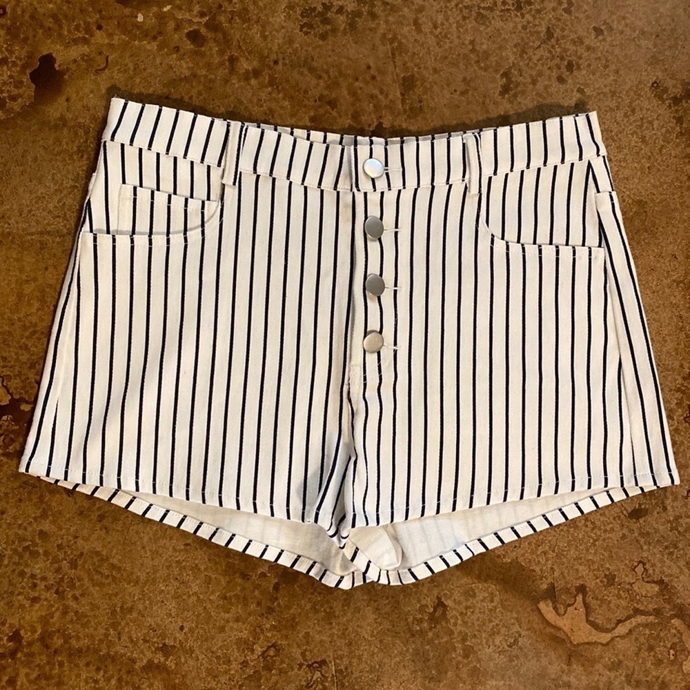 ALTAR’D State black and white striped cotton denim button fly‎ shorty shorts - Picture 5 of 5